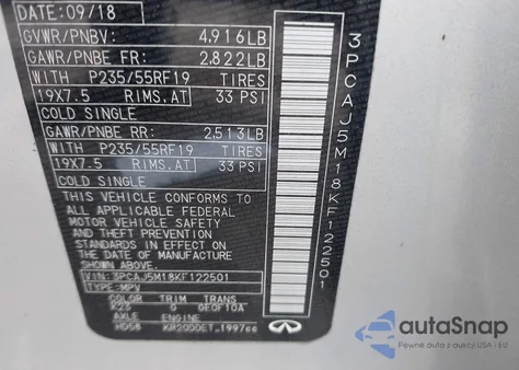 2019 Infiniti Qx50 Luxe z USA, uszkodzony, nr VIN 3PCAJ5M18KF122501